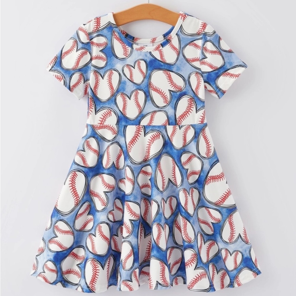 Girl Blue Baseball Soft Milk Silk Dress